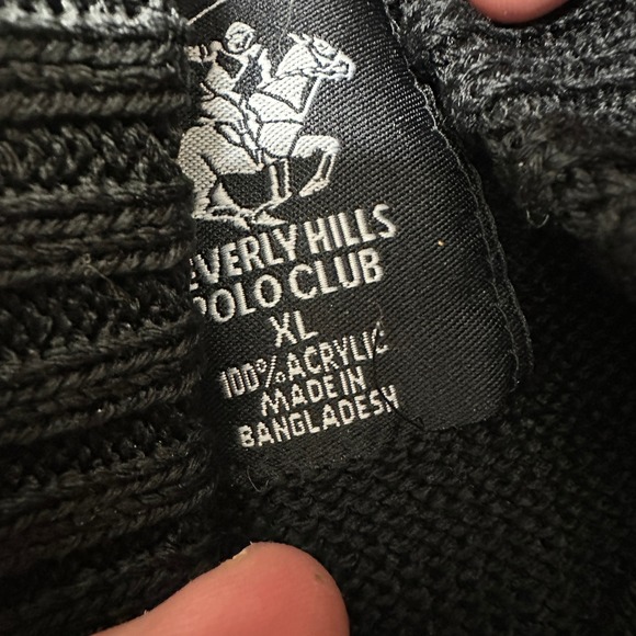 Beverly Hills Polo Club Mens Quarter Zip Sweater Pullover XL‎ Black Gray - Picture 5 of 8
